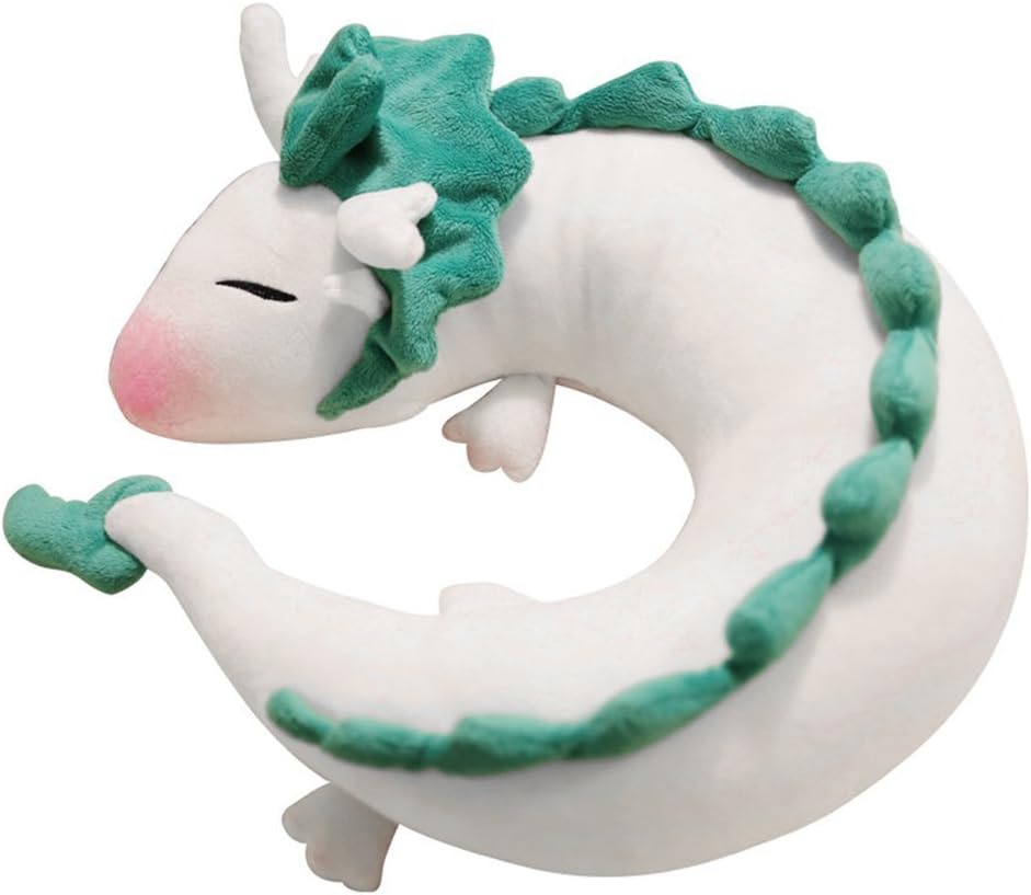 Anime Cute White Dragon Neck Pillow U-Shaped Travel Pillow- Doll Plush Toy Haku Dragon Neck Pillow, Soft Plush Dragon Stuffed Doll image number 3
