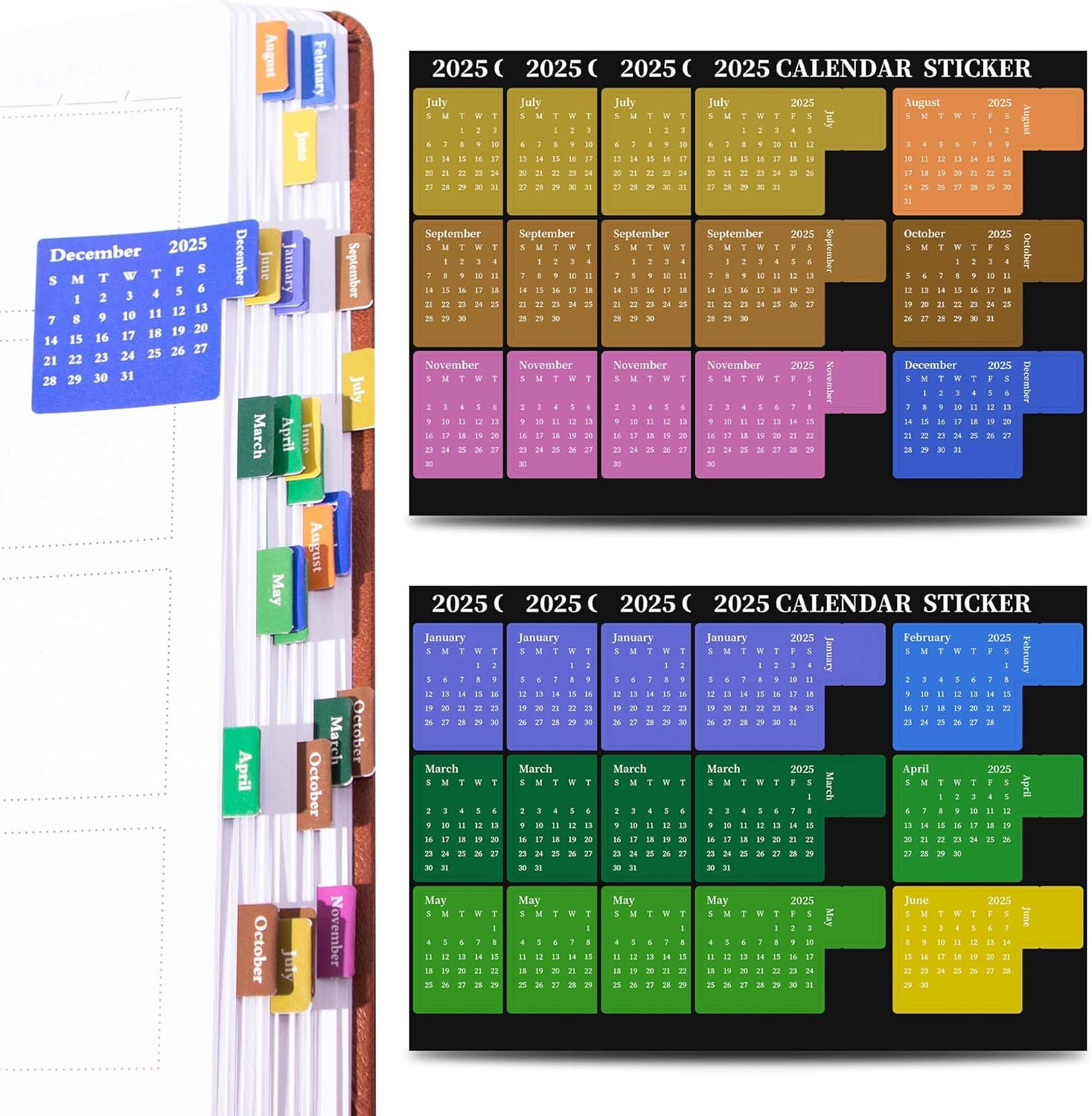 YUNAI 2025 Monthly Tabs for Planners, 4-Pack Calendar Stickers Tabs for Adults Notebooks, Month Dividers Sticky Tabs Labels for Notebooks Office Study Planner Accessories image number 2