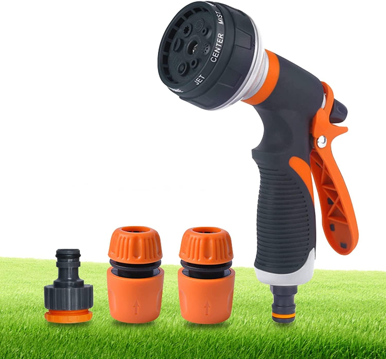 Garden Hose Nozzle, 8 Watering Patterns, High Pressure, Metal Body, Plastic and Rubber, Threaded Connection, 2 Ports, Ideal for Lawn, Garden, Car Washing, Pets image number 2