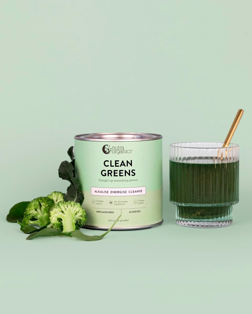 Nutra Organics Clean Greens Straight up Greens 200G | Superfood Blend Marine Minerals | Alkaline Balance Immune Support (33 Serves)