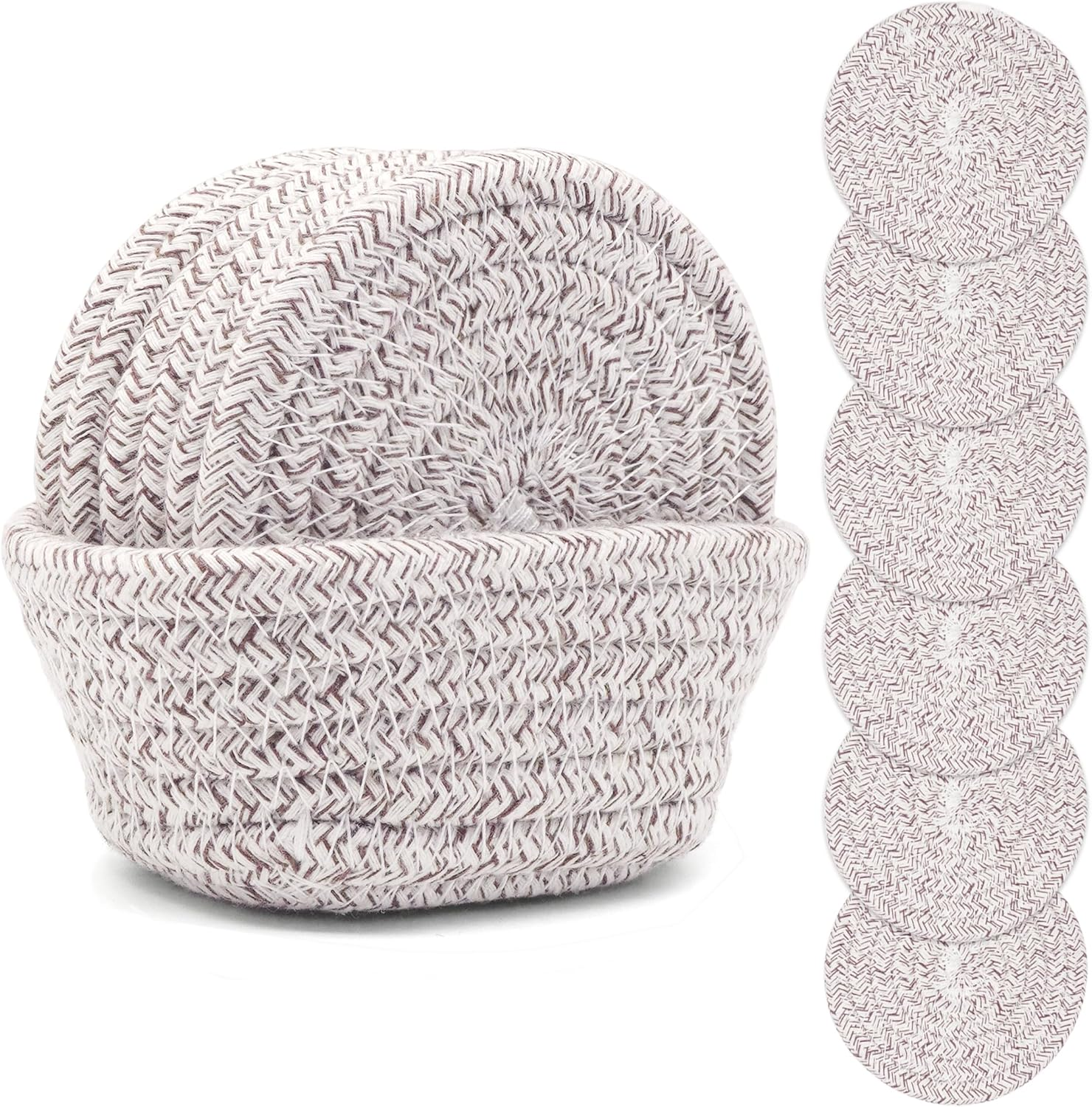 Drink Coasters with Holder, Thick Woven Drinking Coasters for Kinds of Cups, Absorbent Coaster Sets for Tabletop Protection, Home Decor for Table, Coasters Set of 6