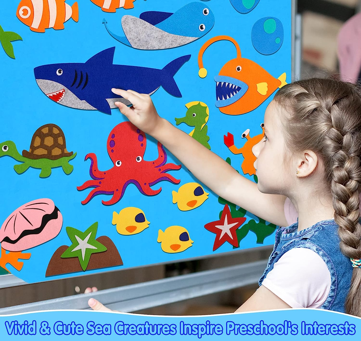 Craftstory Ocean Felt Board Story Set for Toddlers Children under the Sea 3.5 Feet Flannel-Stories Shark Octopus Toys Wall Activity Storytelling Teaching image number 5