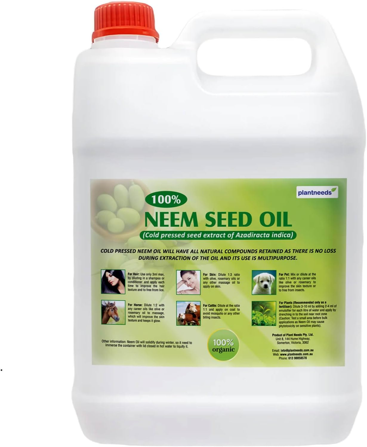 Plant Needs Neem Oil 5 L | 100% Organic Cold Pressed Neem Seed Oil | Multi Purpose Neem Oil for Hair, Skin and Plants | Organic Fertiliser for Plants image number 3
