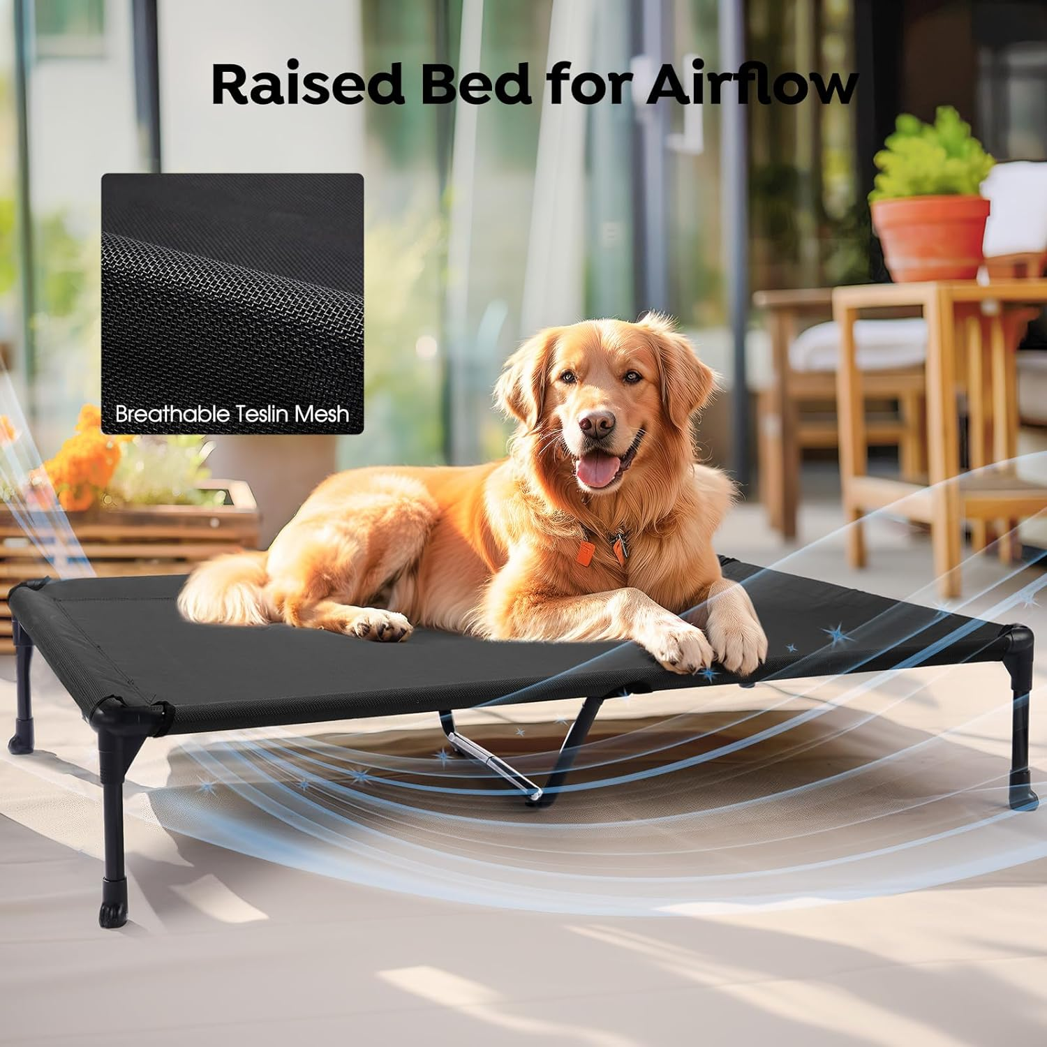 Veehoo Cooling Elevated Dog Bed Add Removable Waterproof Bolster Cushion Mat, Raised Pet Cot with Breathable Teslin Mesh, No-Slip Feet, Dog Sofa Bed for Indoor Outdoor, Xxlarge, Black CWC2331B image number 3