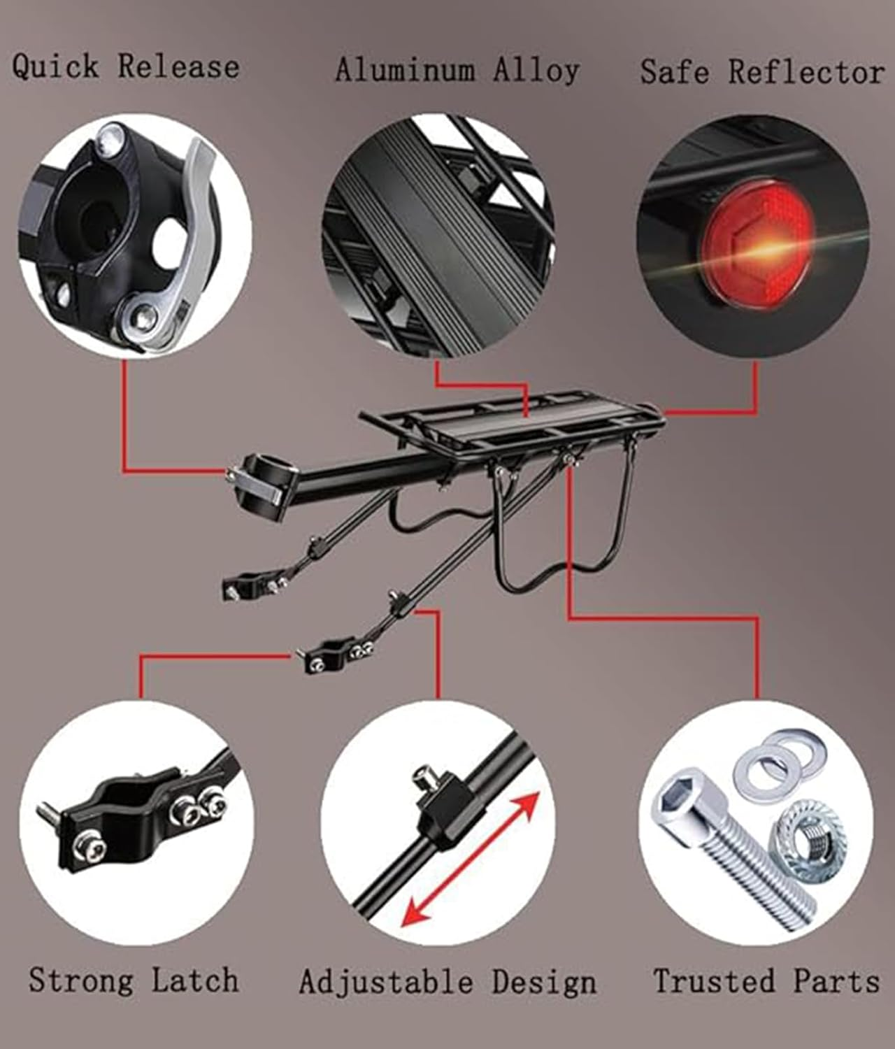 Rear Bike Rack， Bicycle Cargo Rack，Bike Accessories， Full Quick Release Adjustable Bicycle Carrier Bike Luggage Rack for Back of Bike Aluminum Alloy 110Lbs Capacity