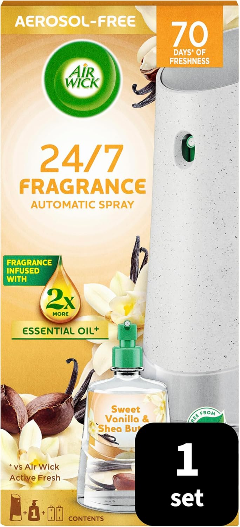 Air Wick 2X Essential Oil Sweet Vanilla & Shea Butter Auto Spray 228Ml Air Freshener image number 2