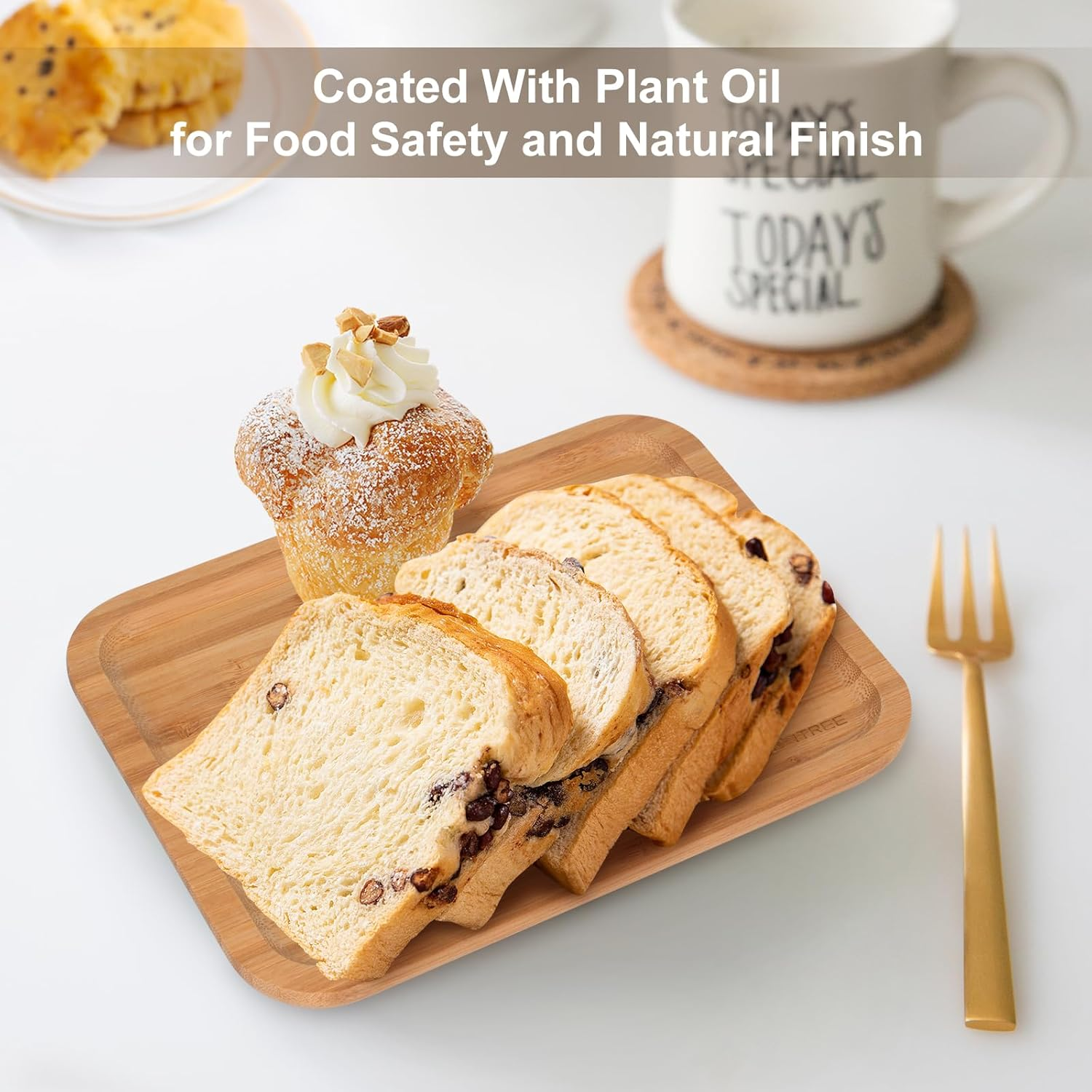 Small Bamboo Serving Tray for Food, Rectangle Wooden Tray for Eating Breakfast, Tea Coffee (24X18X1.7 CM) image number 2