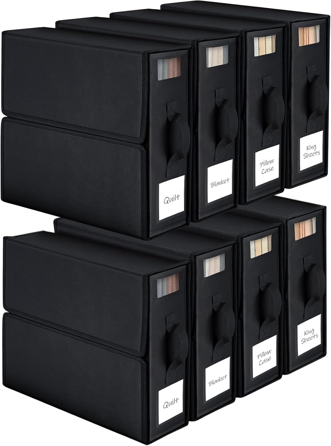 Linen Storage Bag, Bed Sheet Organiser with Handle, 6 Pack King Size Foldable Storage Box for Wardrobe, under Bed Storage | Premium Organiser with Clear Window & Labels for Home Storage & Organisation