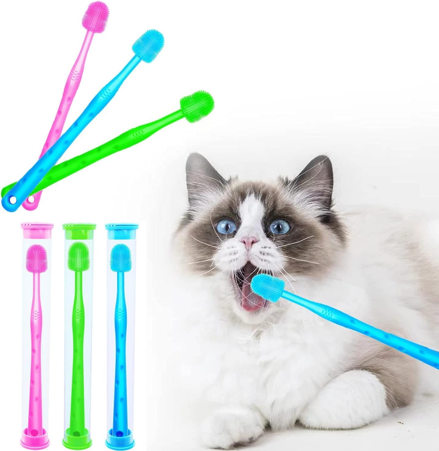 Soft 360-Degree Toothbrush for Small Pets - 3Pcs Dog and Cat Dental Care, Silicone Bristles image number 5