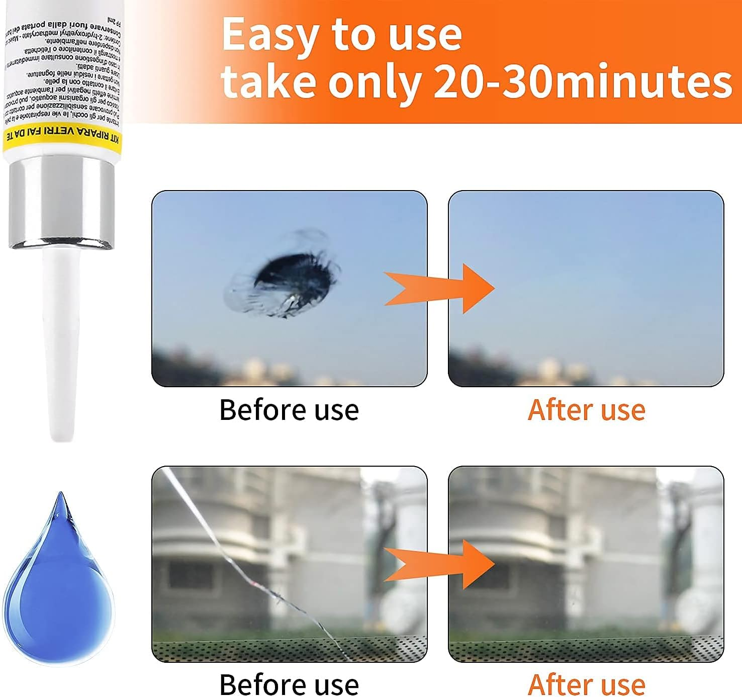 Windshield Repair Kit - Professional Windscreen Windshield Repair Tool Set, Quick Fix DIY Car Auto Kit Window Glass Scratch Repair Kits for Cracks/Scratch/Chips/Nicks/Half-Moon image number 6