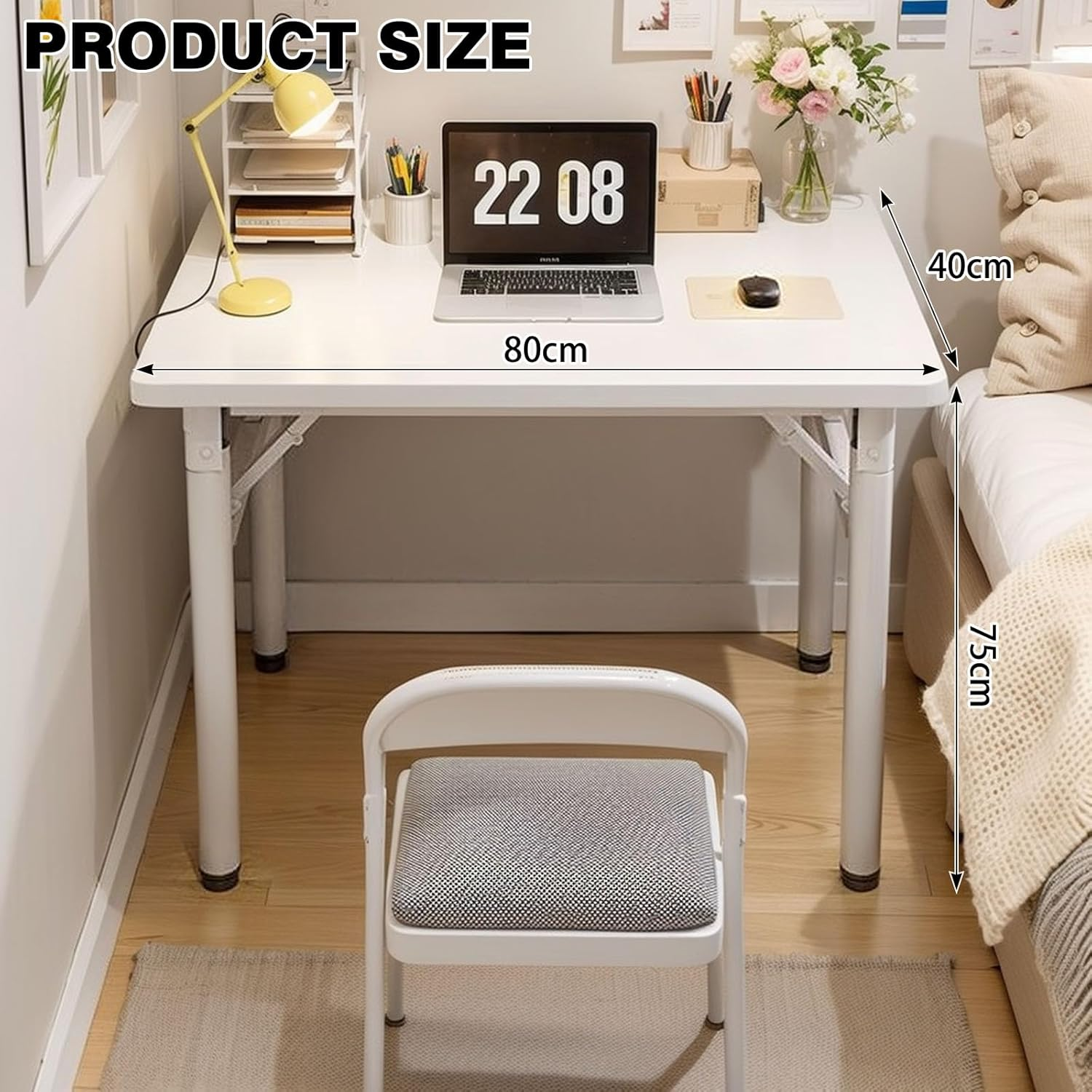 Folding Table, Small Foldable Desk, No Installation Requiredcomputer Desk, Writing Workstation for Home，Office,Bedroom（White） image number 3