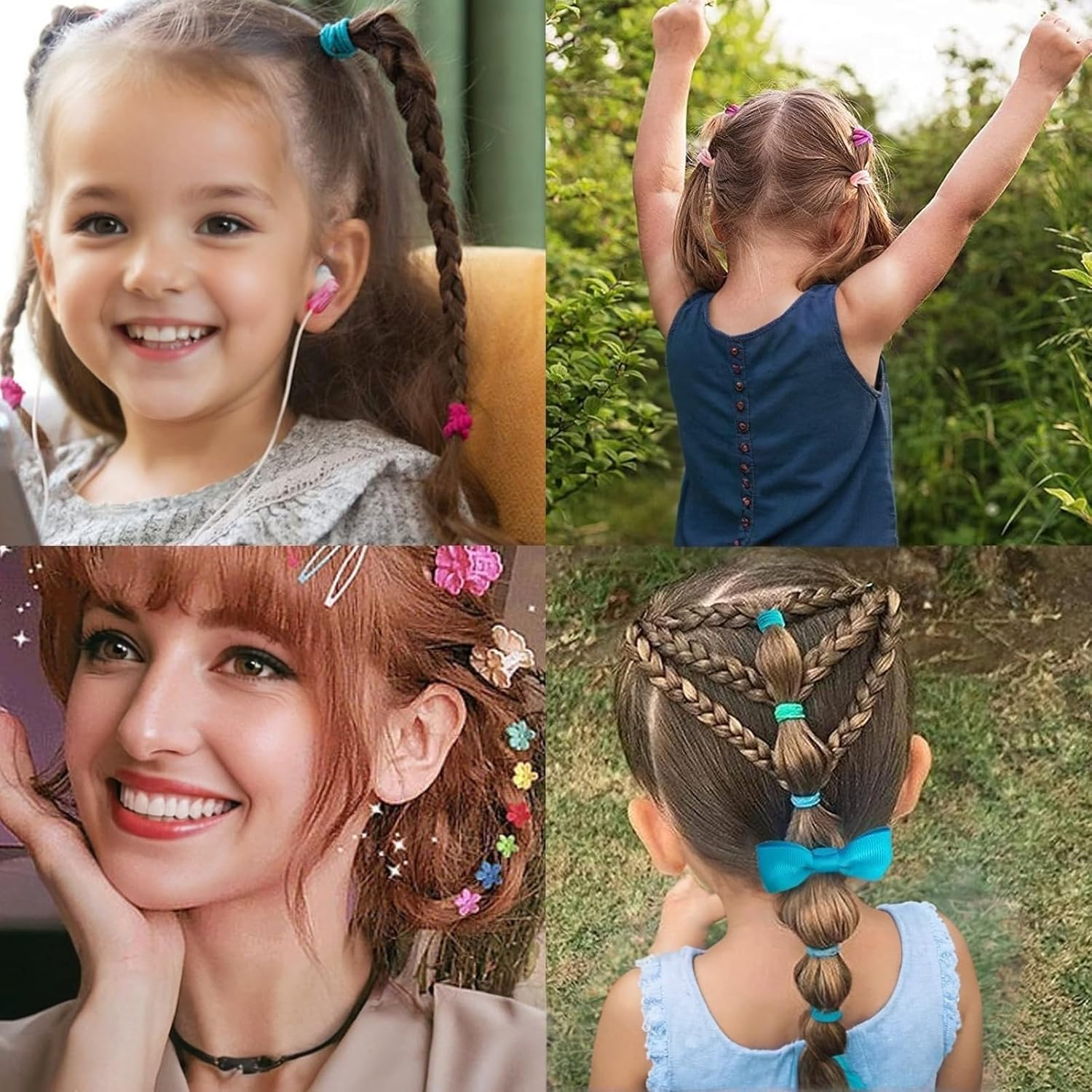 Colorful Hair Accessories Set for Girls & Women - Scrunchies, Clips, & Bands - Cute & Soft Ponytail Holders - Elastic Hairbands Kit image number 2