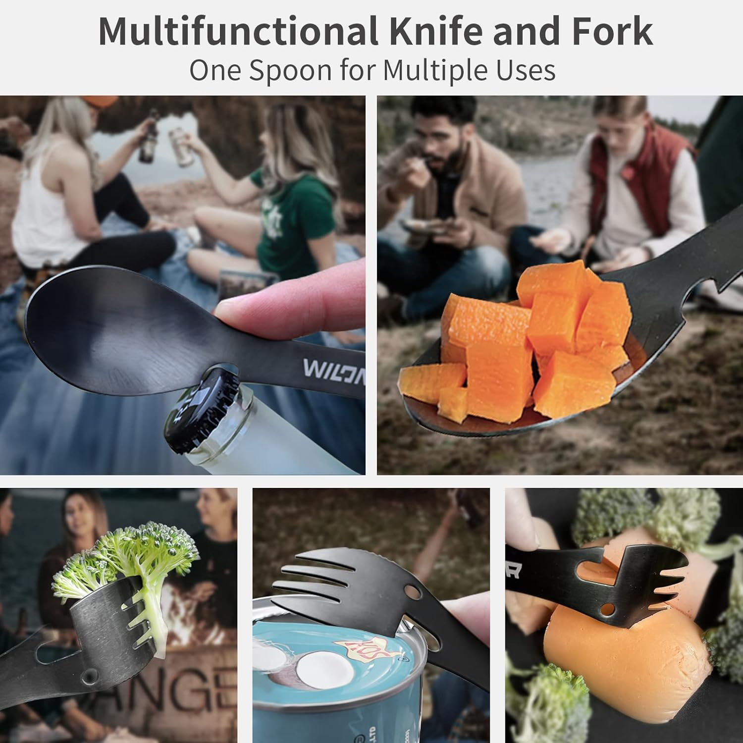 WILDAIR Stainless Steel Spork Camping Utensil with Knife Spoon Fork Bottle Can Opener 5 In1 Functional Multi Flatware image number 1