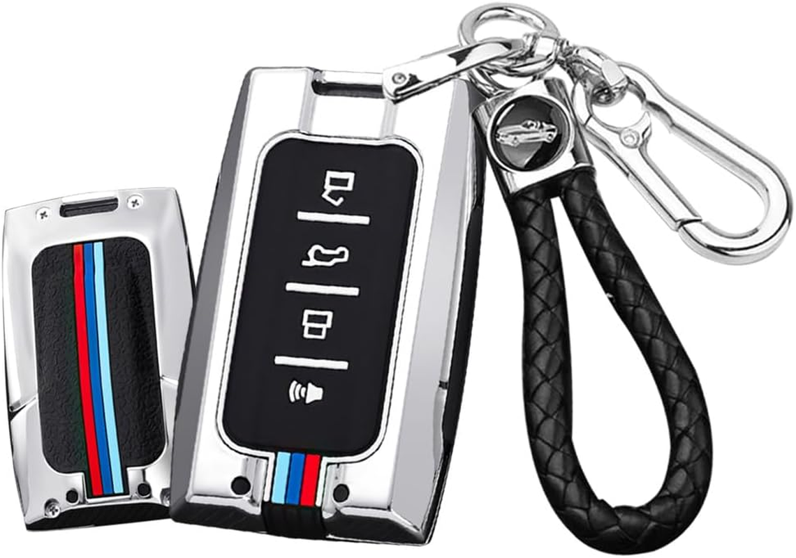 Ontto Metal Car Key Fob Cover Fit for Great Wall GWM WEY Tank 300 500 Tank300 Tank500 Smart Key Case Keyring Silicone Key Shell Holder Bag Keychain Accessories 4 Buttons Black A