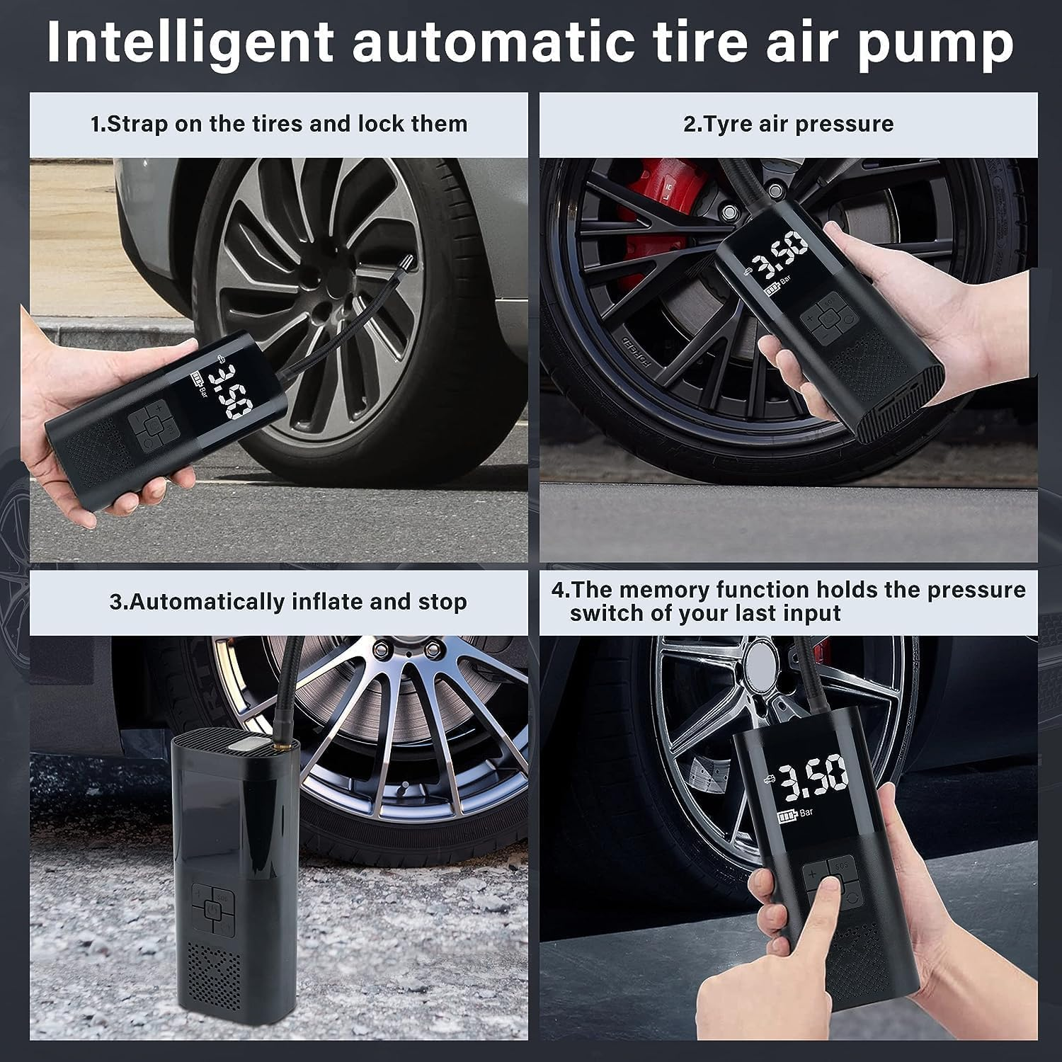 Tyre Inflator Portable Air Compressor, 150PSI Cordless Air Pump for Car, 7500Mah Digital Tire Inflator with Pressure Gauge and Led Light for Cars Bikes Motorcycles Balls, Power Bank W/Led Light image number 5