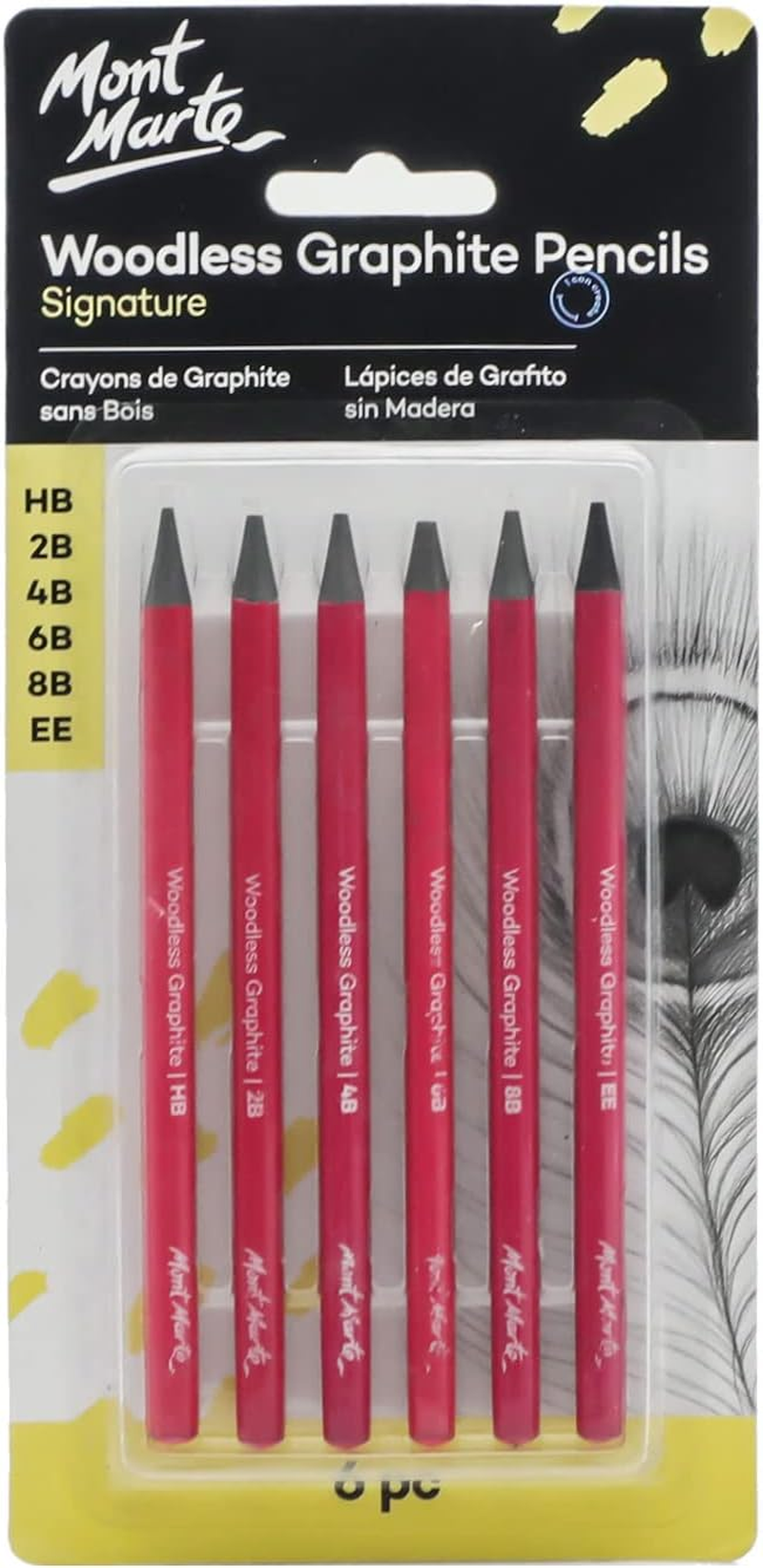 Mont Marte Woodless Graphite Pencils 6 Piece (HB, 2B, 4B, 6B, 8B and EE), Suitable for Sketching, Drawing and Shading image number 2