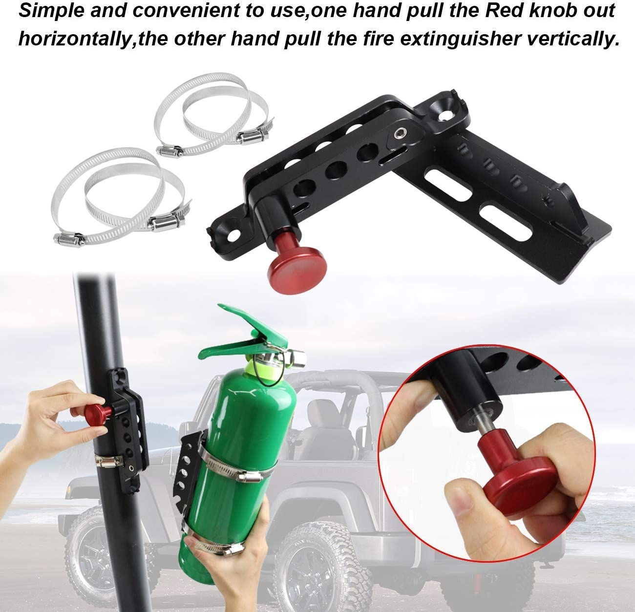Universal Quick Release Roll Bar Fire Extinguisher Mount Bracket 6061-T6 Billet Aluminum Compatible with for Jeep Wrangler UTV Polaris RZR Ranger Can-Am Maverick ATV image number 5