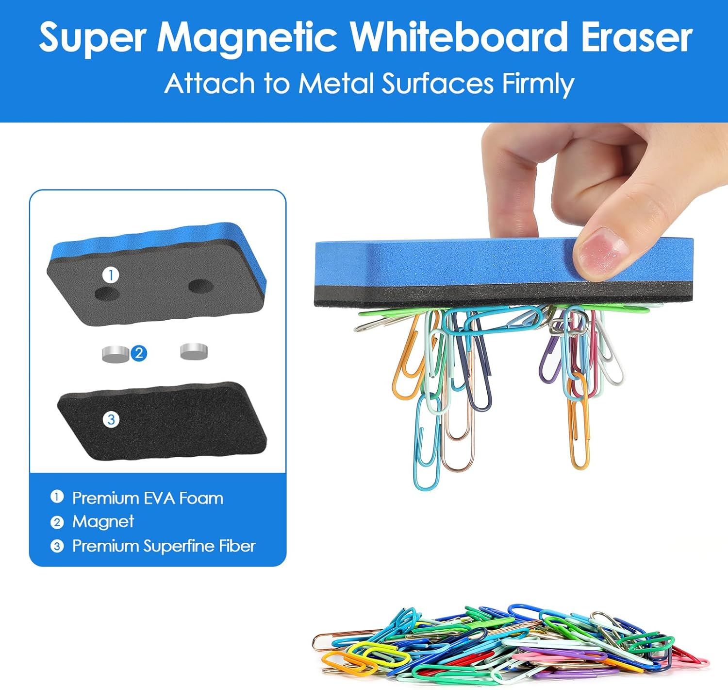 Maxgear Whiteboard Erasers, 8 Pack Magnetic Dry Erase Erasers for Classroom, Whiteboard Cleaning Pad, Chalkboard Wiper Teacher Supplies for School, Office, Home （6 Vibrant Color Set, 4 X 2 X 0.6 Inch