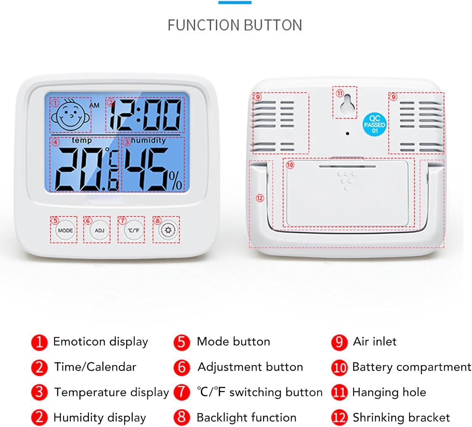 Digital Clock with Hygrometer Thermometer, Versatile Electronic Clock with Backlight Display, Temperature Clock Battery Operated for Nursery Bedroom image number 6
