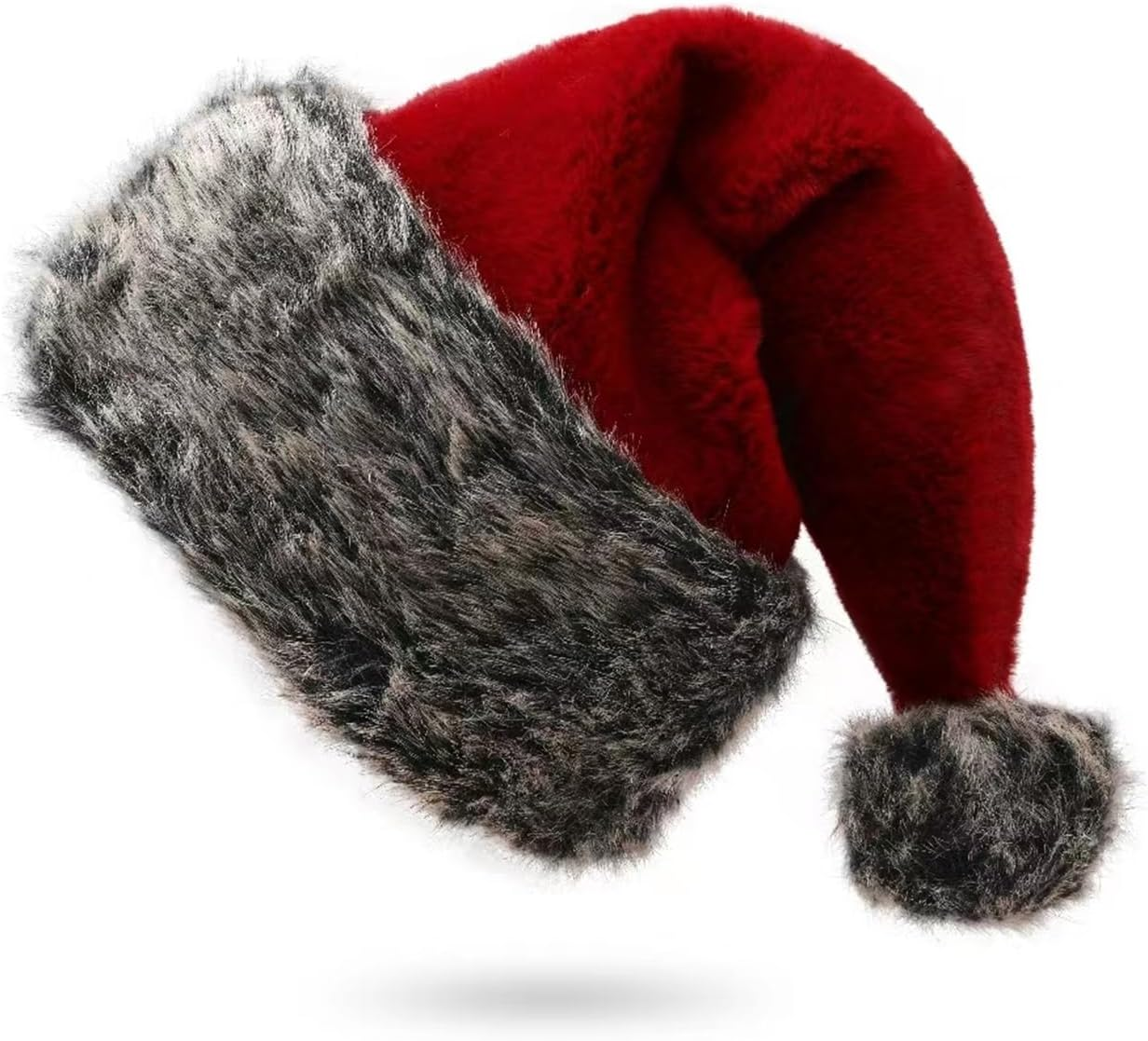 18 Inch Christmas Hats for Adults Christmas Headwear Fluffy Santa Hat for Women Men Xmas Holiday New Year Party - Black image number 2