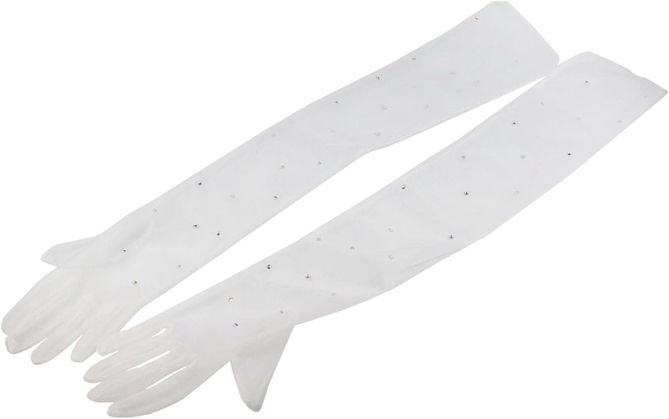 Generic Tulle Bridal Gloves Long Gloves Mesh Opera Gloves with Rhinestones Elegant Elbow Length for Evening Party Wedding Prom Costume Gloves White image number 6