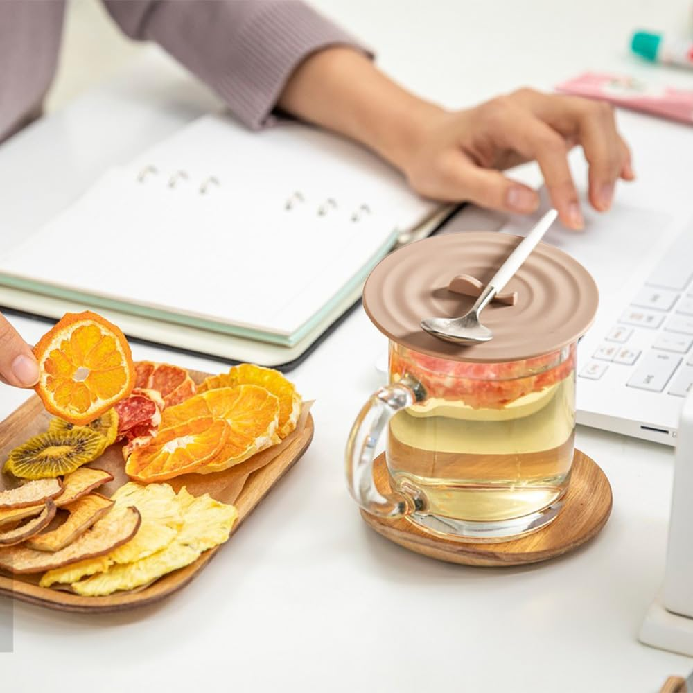 6 Pcs Silicone Lids for Cups, Morandi Colored Cup Covers for Drink, Anti-Dust Seal Airtight Cup Cover with Spoon Holder, Universal Cup Lids for Mug Tea Cup Coffee Cup Glass (Style 2) image number 2