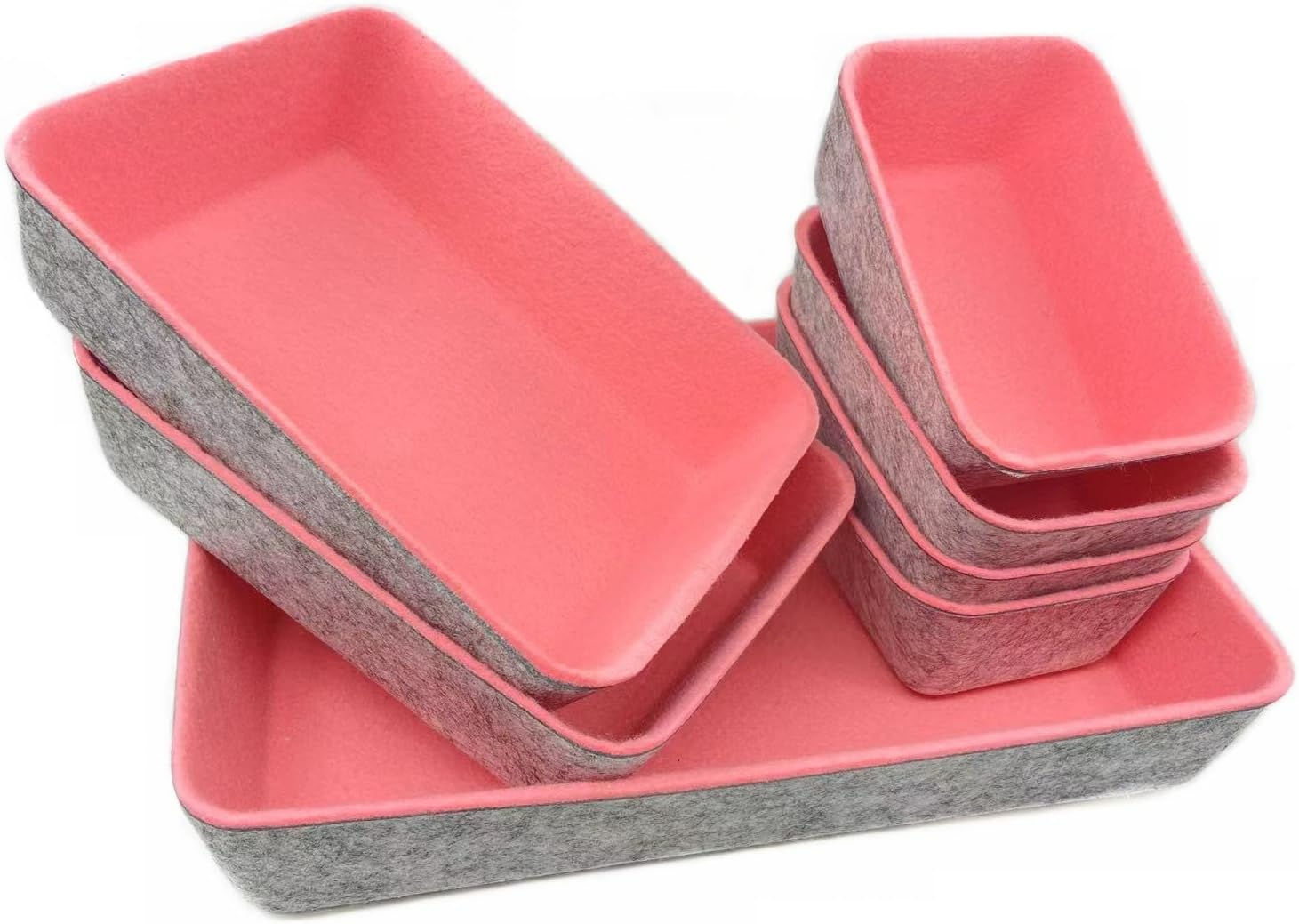 Desk Drawer Organizer, Felt Drawer Organizers Foldable Drawer Dividers Separators Storage Container for Makeup, Jewelries, Utensils in Bedroom Dresser, Office and Kitchen(7Pcs/Set) (Pink+Gray)