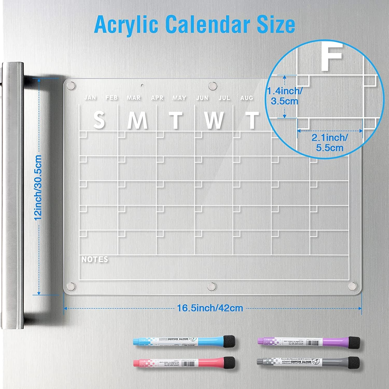 Acrylic Magnetic Dry Erase Board for Fridge - Clear Whiteboard Planner Inc 4 X Markers - Magnet White Board Calendar - Monthly Family Organiser for Kitchen Refrigerator image number 1