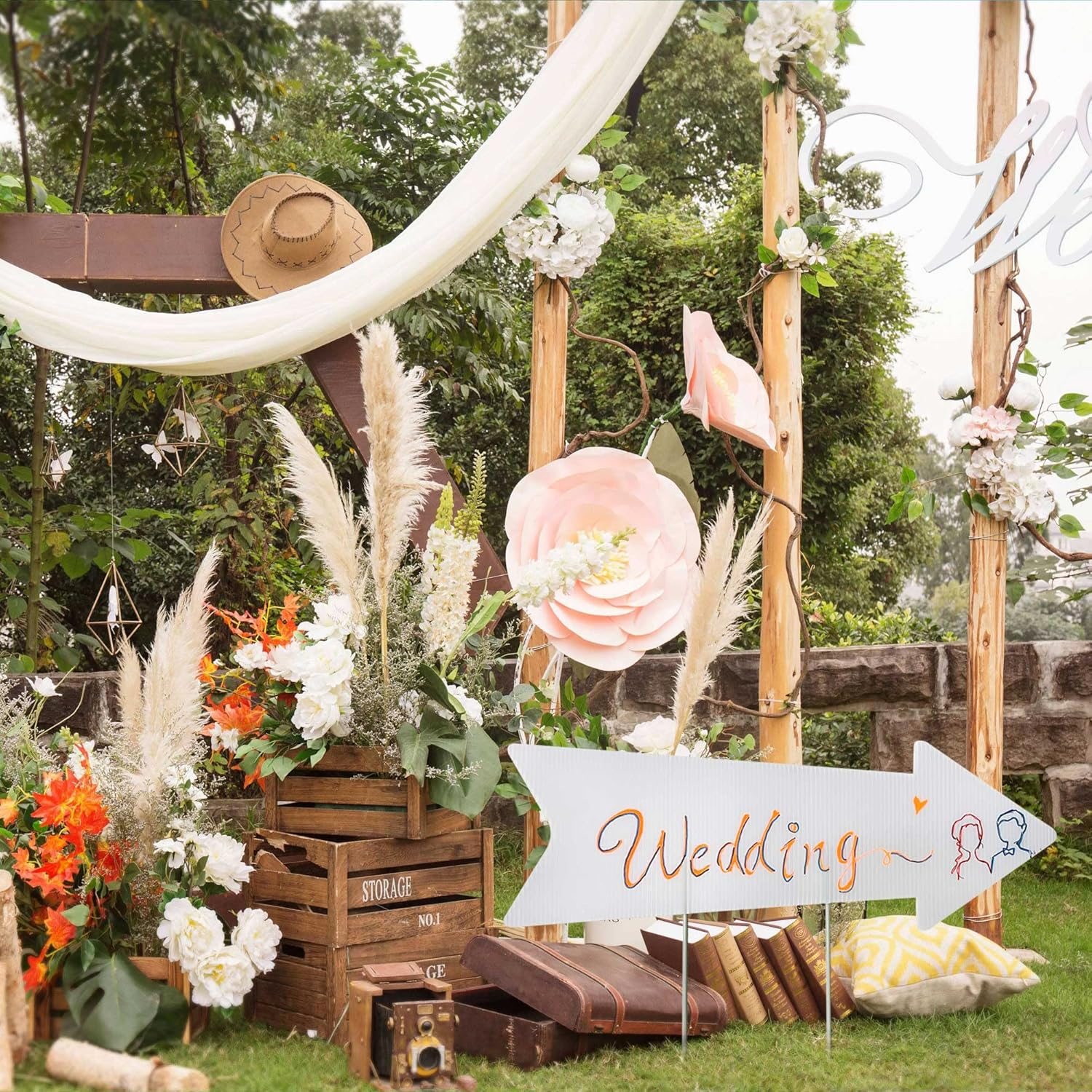 Blank Arrow Signs with Stakes 15 Pack 17 X 6 Inches Wedding Directional Yard Signs with Stakes, This Way Arrow Yard Signs Birthday Party Signs Arrow - White 3 Pack image number 3