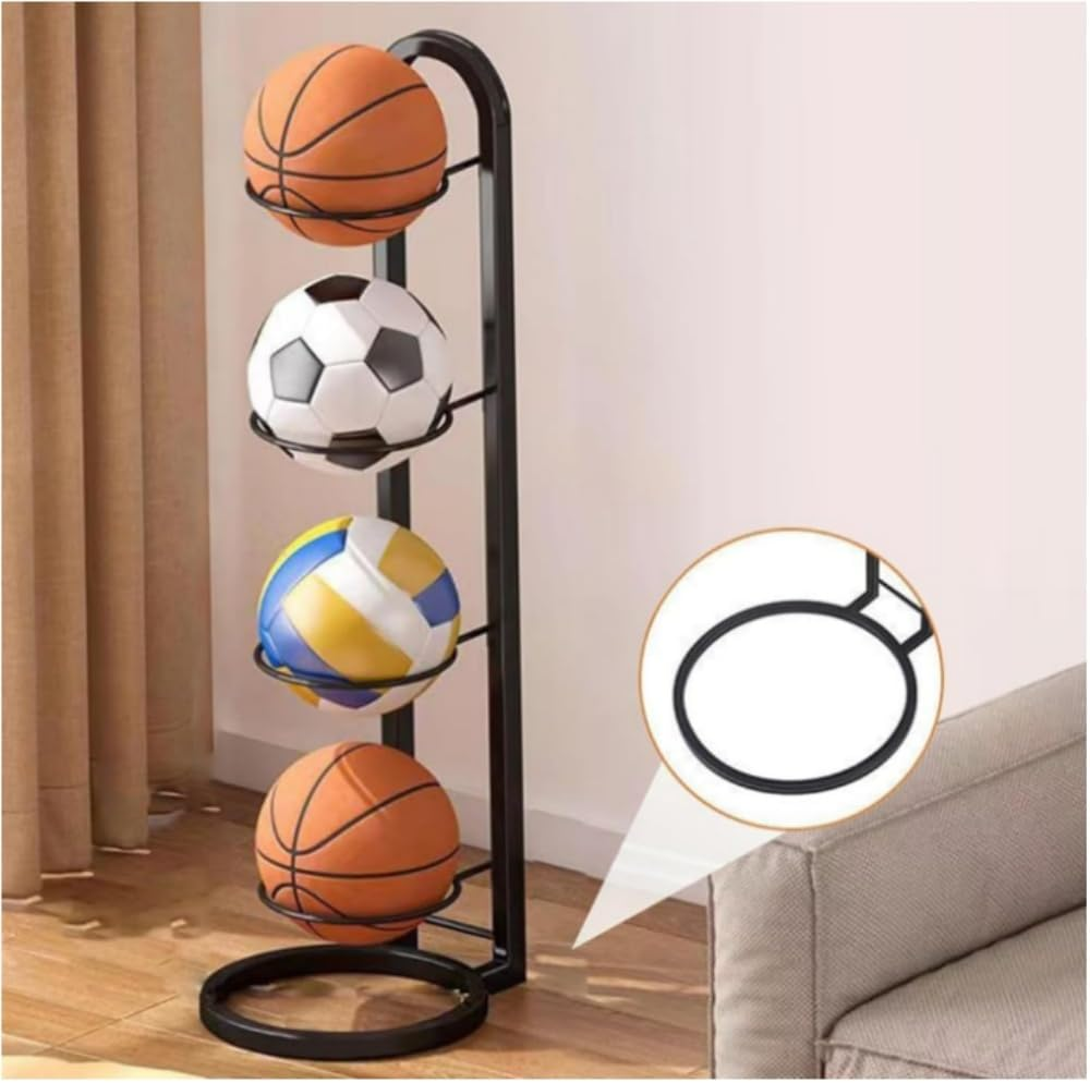 4-Tier Vertical Ball Rack, Movable Ball Sports Equipment Storage Rack, Removable, Space Saving, Suitable for Basketball, Football, Volleyball, Rugby Storage image number 5