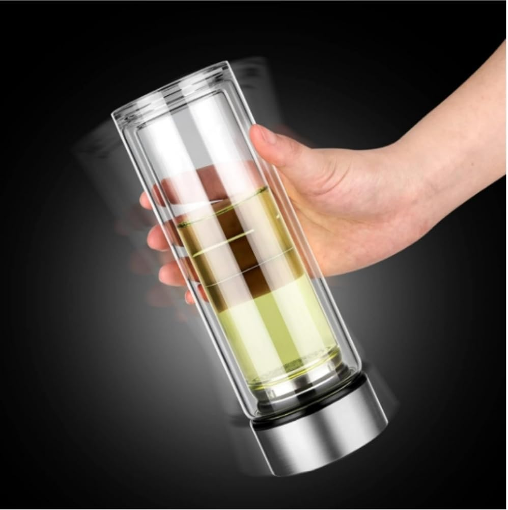1Pcs Portable Glass Cup Water Jug Insulated Double Wall Insulated Water Bottle Tea Tumbler Jug Portable Infuser Silver image number 2