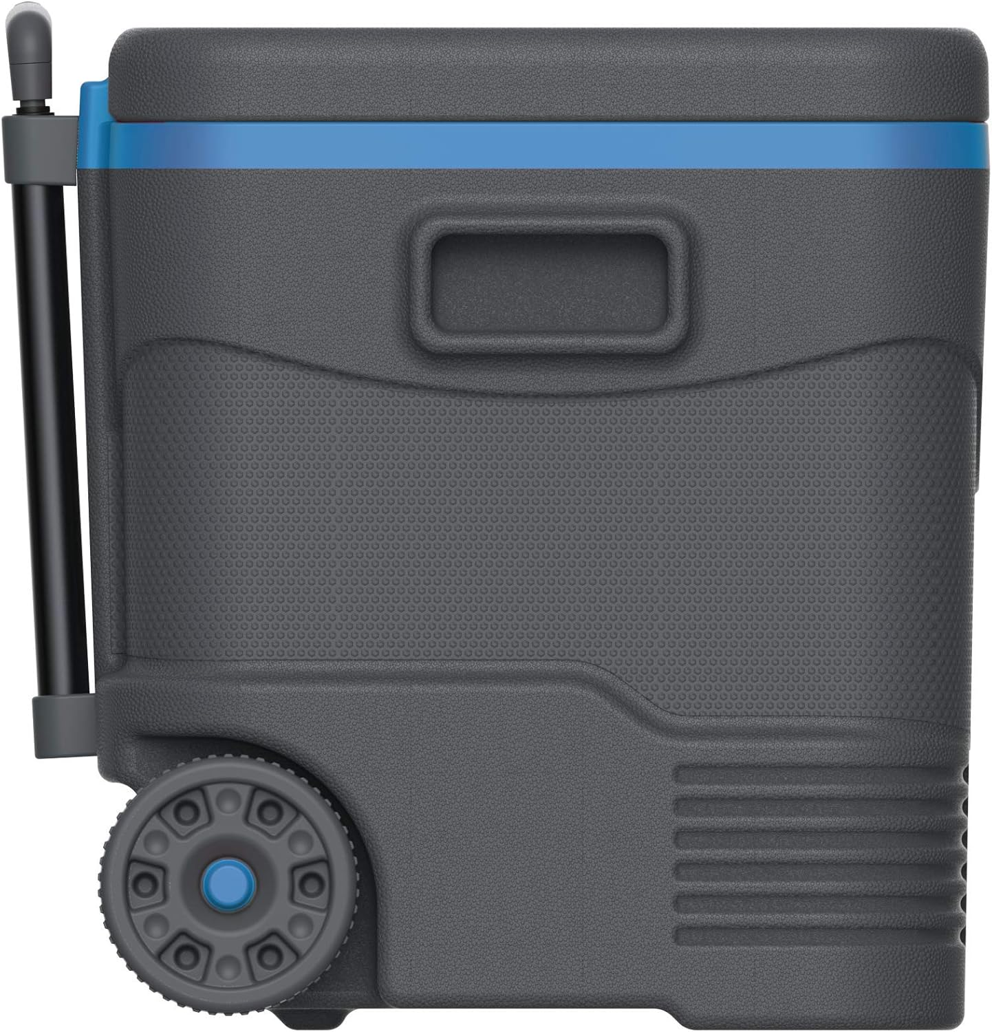 Duramax Trolley Ice Box, Cooler on Wheels, High Performance Cool Box with PU Insulation, Side Handles with Secure Lid Locking & Cup Holders on Lid, Anthracite & Blue image number 4