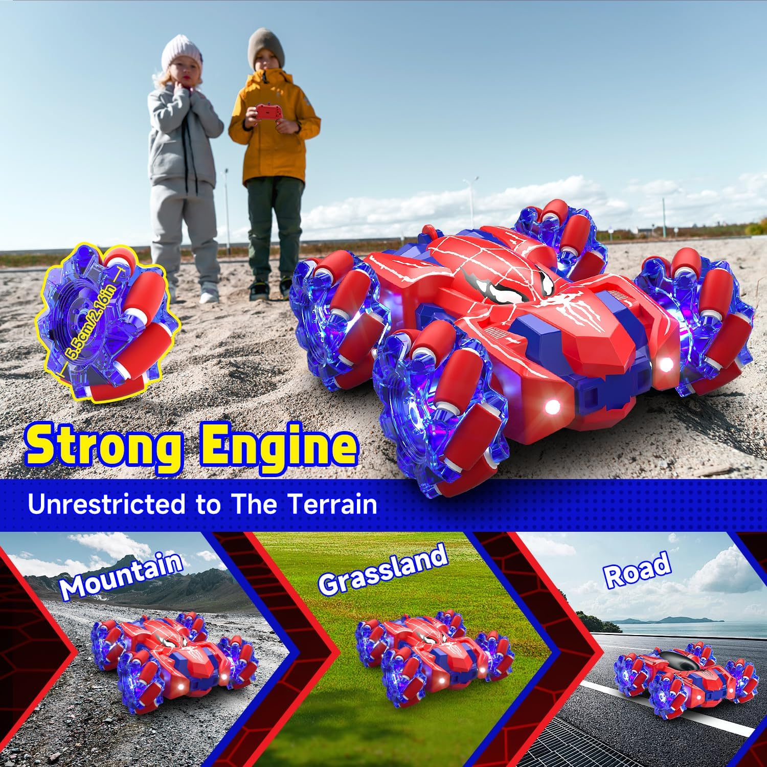 Lehoo Castle Remote Control Car Kids 3-5, 2.4Ghz Rc Car Double Sided Stunt Car, 360&deg; Rotating Rechargeable Toy Car with Light, Toys for 3 4 5 Year Old Boy (Blue) image number 2