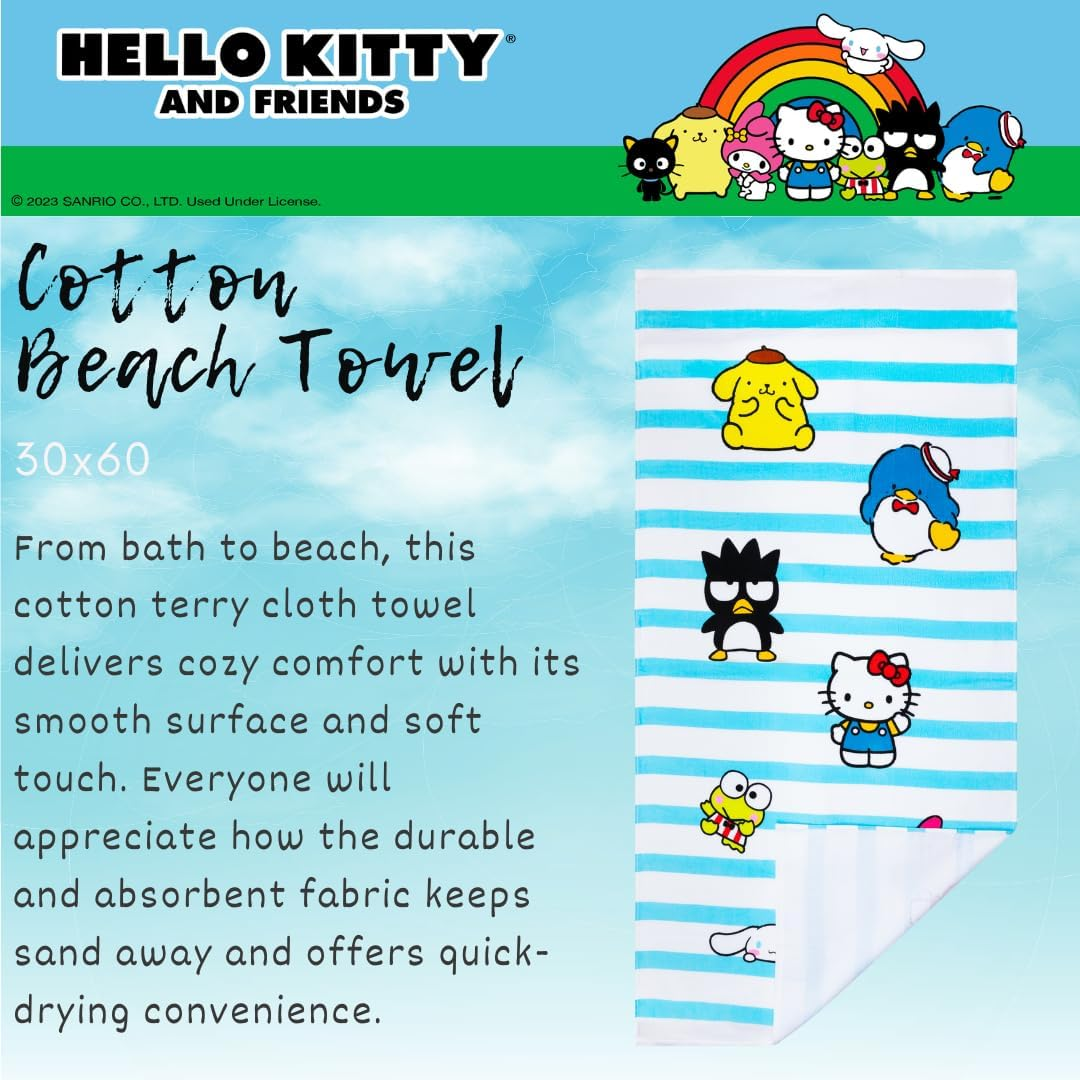 Franco Collectibles Sanrio Hello Kitty & Friends Super Soft Cotton Bath/Pool/Beach Towel, 60 in X 30 In, (Official Licensed Product) image number 5
