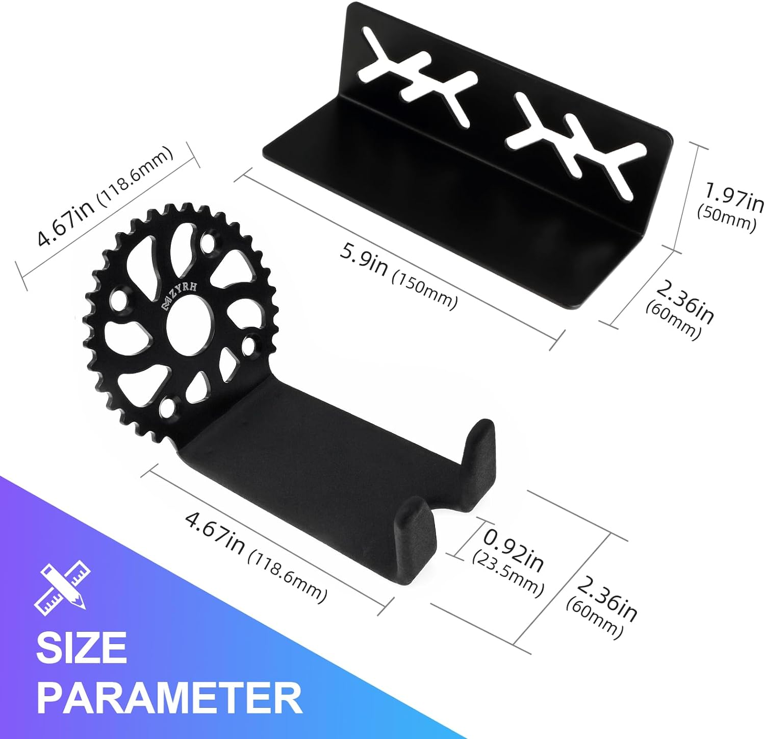 MZYRH Bike Wall Mount, Pedal Hanger for Indoor Storage, Heavy Duty Rack for Garage or Home, Hold Hooks for Road and Mountain Bikes (2 Pack)