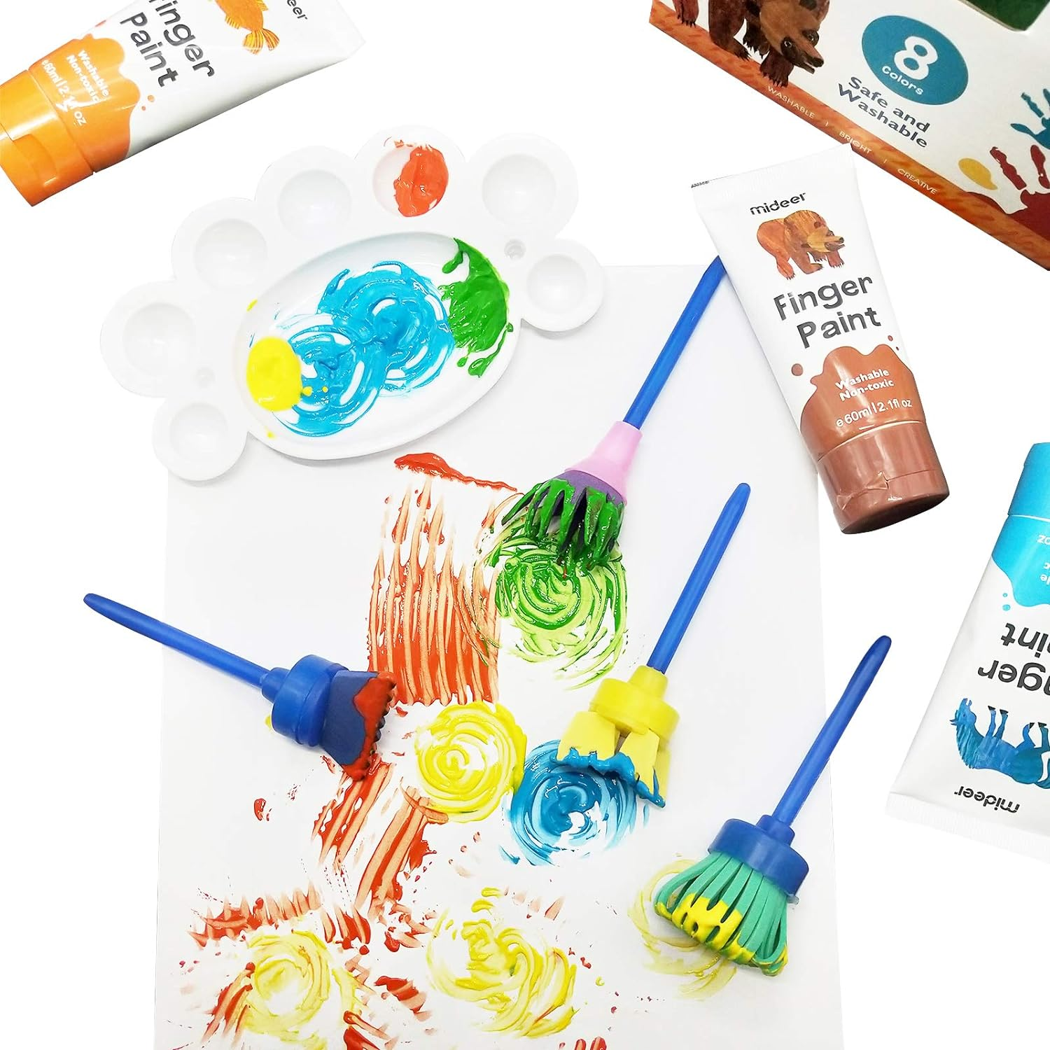 Finger Paint Sponges for Kids,Sponge Painting Brushes Set,Toddler Paint Set,Paint Set for Kids 6-12 Include Foam Brushes,Paint Roller Kit,Palette,Flower Pattern Brush,Brush Set. image number 4