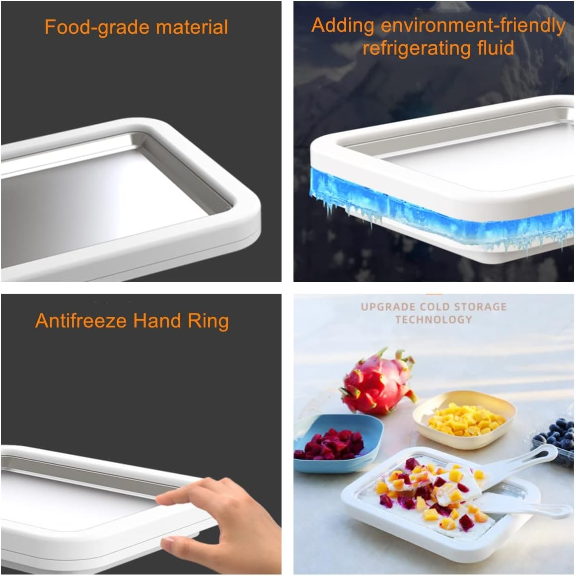 Large Size 26X21X3.5Cm(10.2 X 8.27 X 1.38 In) Ice Cream Maker Machine, Frozen Yogurt Sorbet Roller Pan with Instant Cold Plate & 2 Scrapers, for Soft Ice Cream Gelato Milkshake Smoothie image number 3