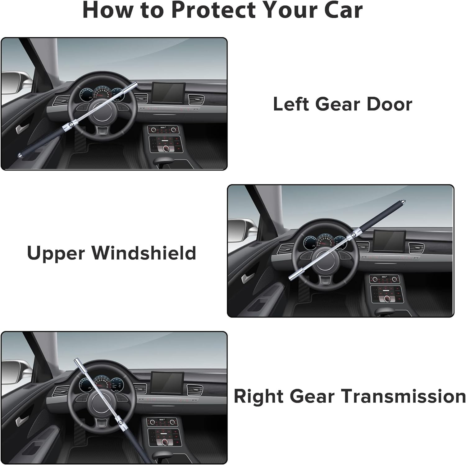 Anti Theft Steering Wheel Lock, Retractable Wheel Locks, Universal Adjustable Car Theft Prevention Device with 3 Keys and Safety Hammer Fit for All Type of Cars image number 5