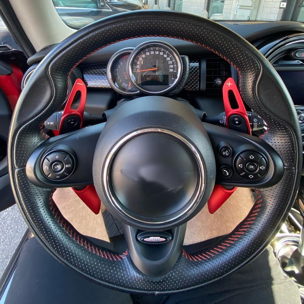 HIBEYO Paddle Shifter Extensions for BMW Mini MK3 F54 F55 F56 F57 F60 Cooper Metal Steering Wheel Paddle Shifter Trim Cover Interior Decoration Accessories Aluminum Alloy-Red image number 6