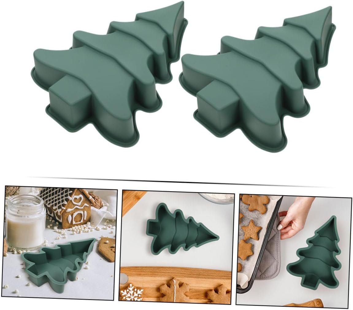 2Pcs Christmas Tree Baking Pan DIY Silicone Cake Mold Cake Baking Mold Non-Stick for Party image number 4