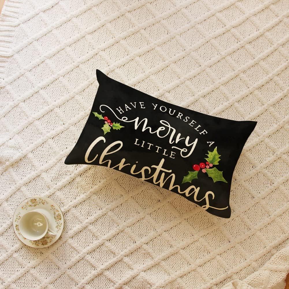 Have Yourself a Merry Little Christmas Throw Pillow Cover, 12 X 20 Inch Winter Christmas Holiday Farmhouse Cushion Case Decoration for Sofa Couch image number 3