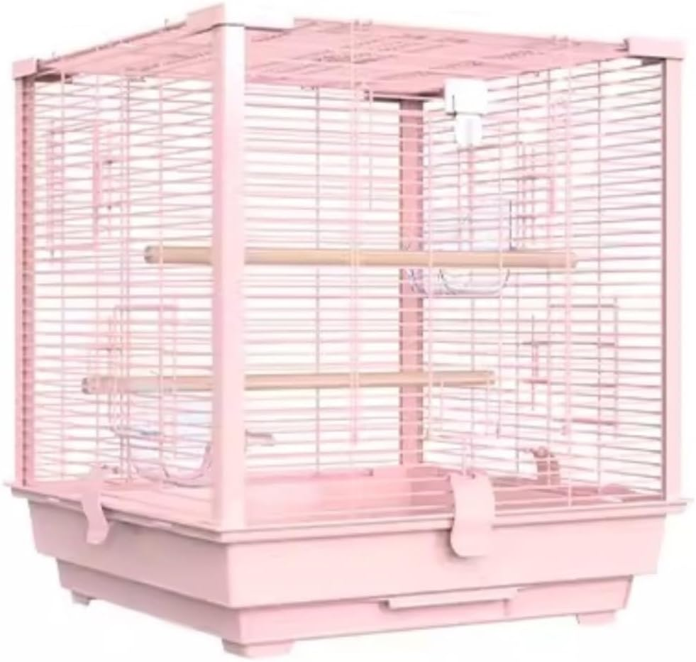 Bird Cage Birdcage Square Metal Bird Cage with Bird Feeder, Tray for Parrots Conures Lovebird Cockatiel Parakeets Bird Cages (Color : Pink, Size : 46 * 46 * 50Cm) image number 1