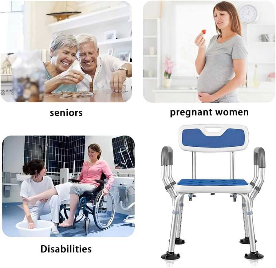TOMVAES Adjustable Legs Shower Seat with Back, Bathroom Bench Bath Chair with Anti-Slip Suction Cup, Shower Chair with Arms Hold up to 150 KG for Disabled, Pregnant Woman, Elderly image number 6