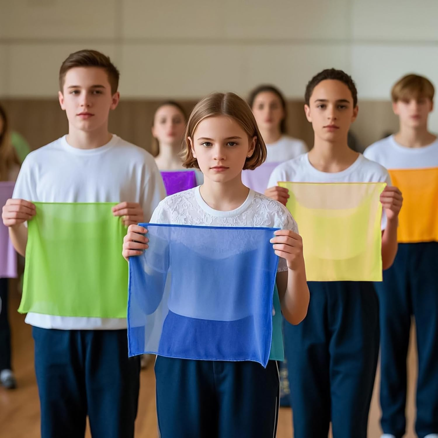 28 Pcs Juggling Scarves Square Dance Scarves Silk Scarve for Kids Toddlers Dance Music Scarfs Performance Props Musical Accessories 7 Colors (Multicolor) image number 4