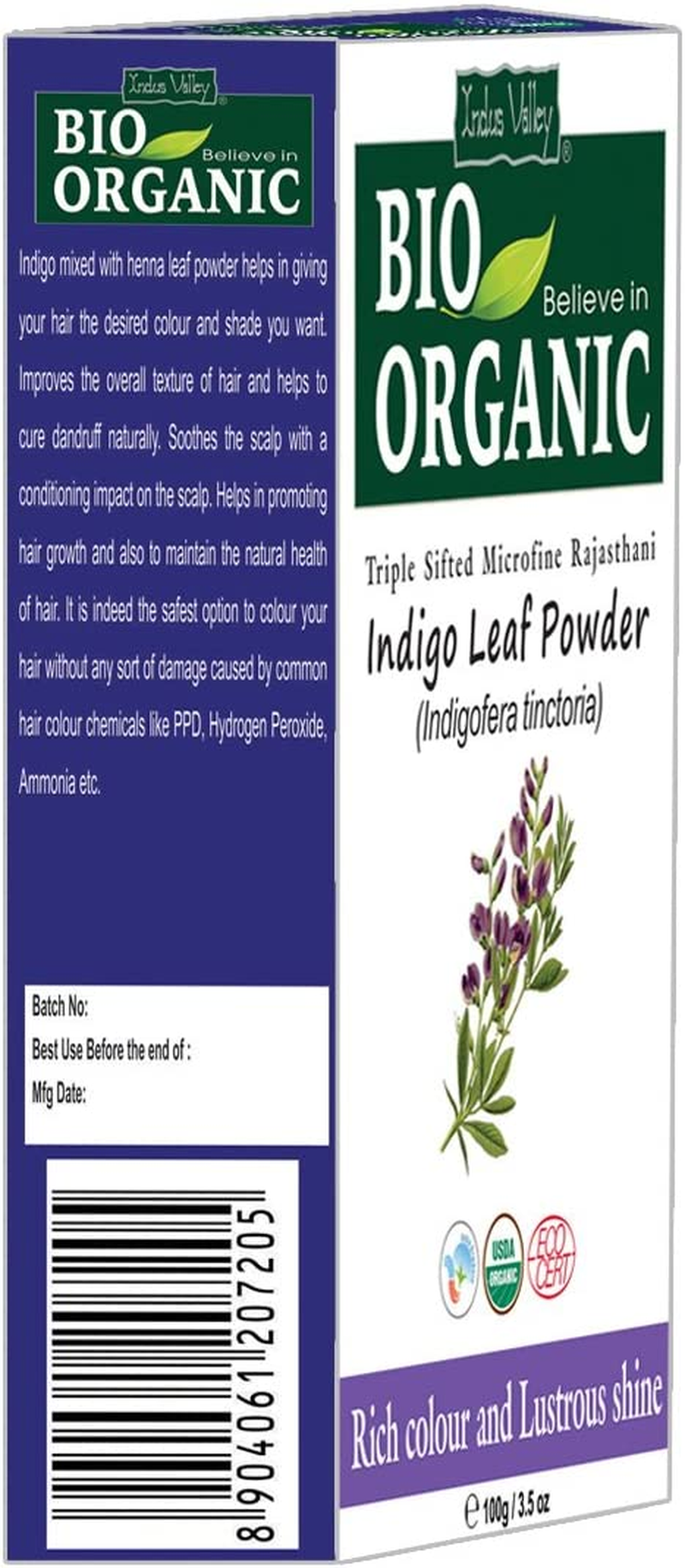 Indus Valley BIO Organic Indigo Leaf Powder for Hair &ndash; 100G (Pack of 2) | Natural Hair Coloring Powder | No Ammonia, No PPD, No Chemicals - Indigo Leaf Pack Of 2 image number 4