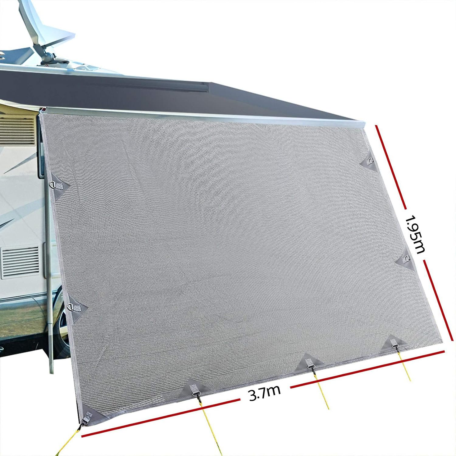 Weisshorn Caravan Awnings, 3.7 X 1.95M Roll Out Privacy Screens Sun Shade Car End Side Wall Awning Outdoor Travel Garden Balcony Accessories, with Carry Bag Ropes Ground Pegs Grey image number 5