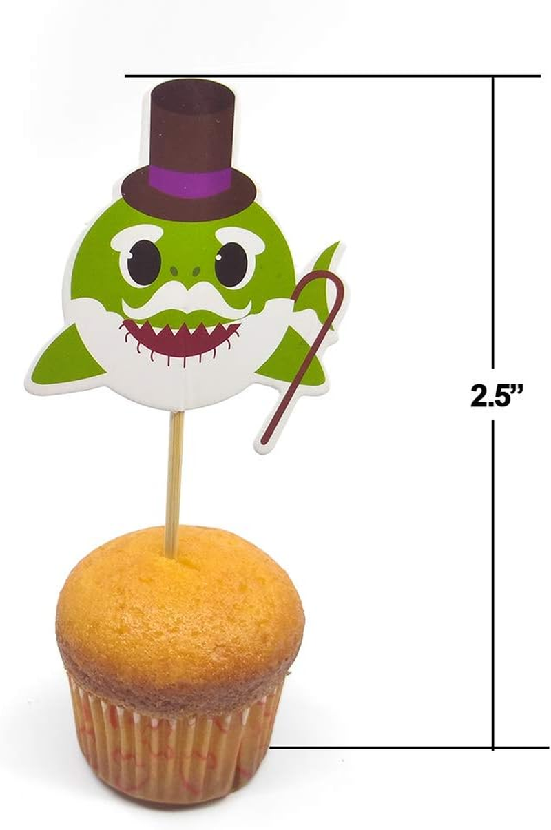 Baby Shark Birthday Cake Topper, Cute Shark Cupcake Toppers for Childrens Party, Doo Doo Baby Shower Cake Supplies and Decoration for 1St Kid Birthday with Card Board image number 2