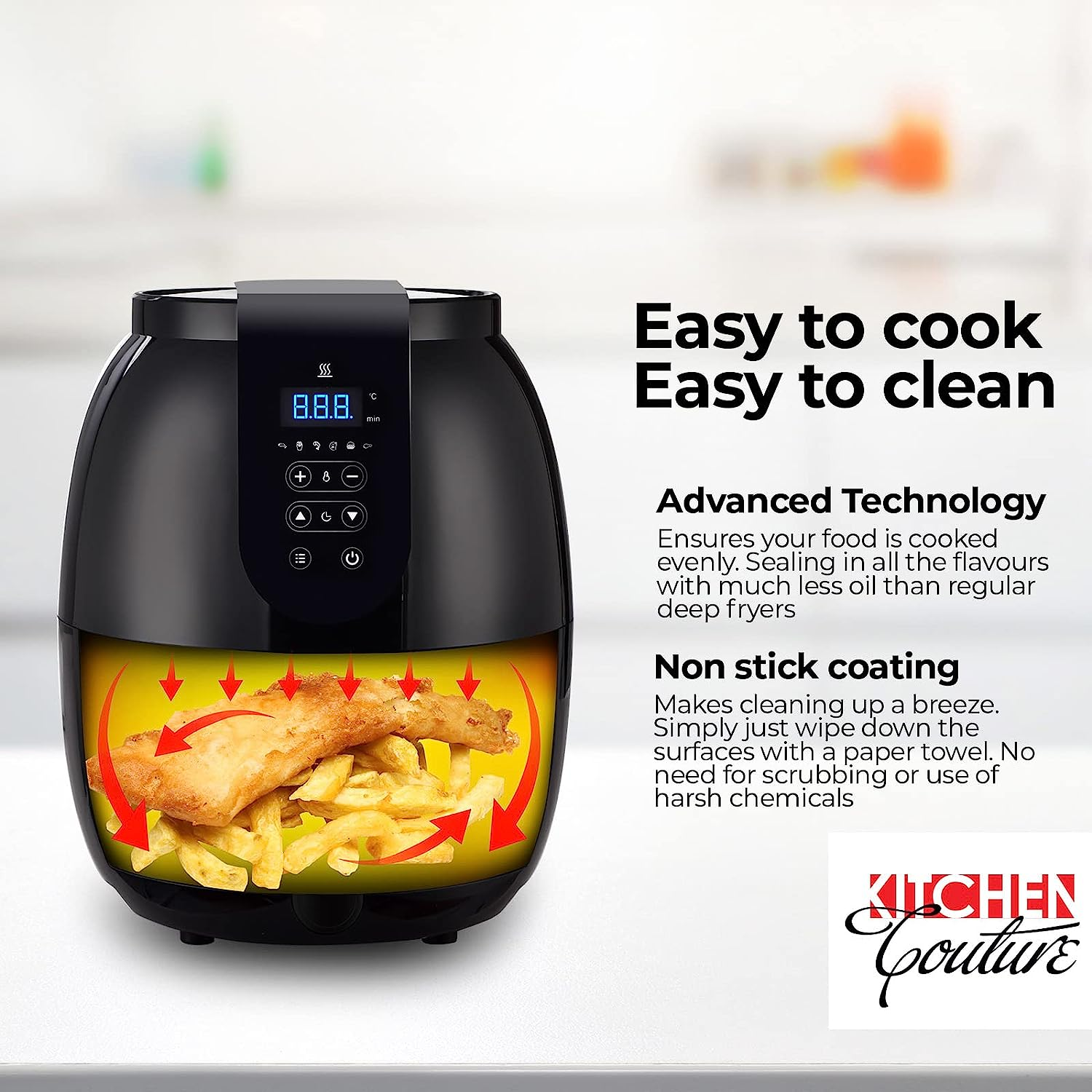 Kitchen Couture Air Fryer 3.5 Litre Digital | Rapid Air Circulation | 30-Minute Timer |6 Preset Modes |1300W| Black