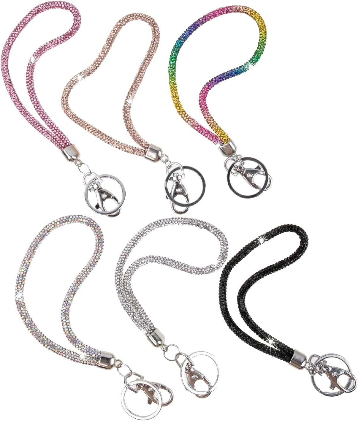 Fashion 8" Exclusive Sparkle Crystal Wristlet Lanyard,Premium Bling Keychain Lanyard,Waterproof Rhinestone ID Key Strap for Women Nurse Teacher(6Pcs), 6 Colors Mixed, 8 Inch image number 2