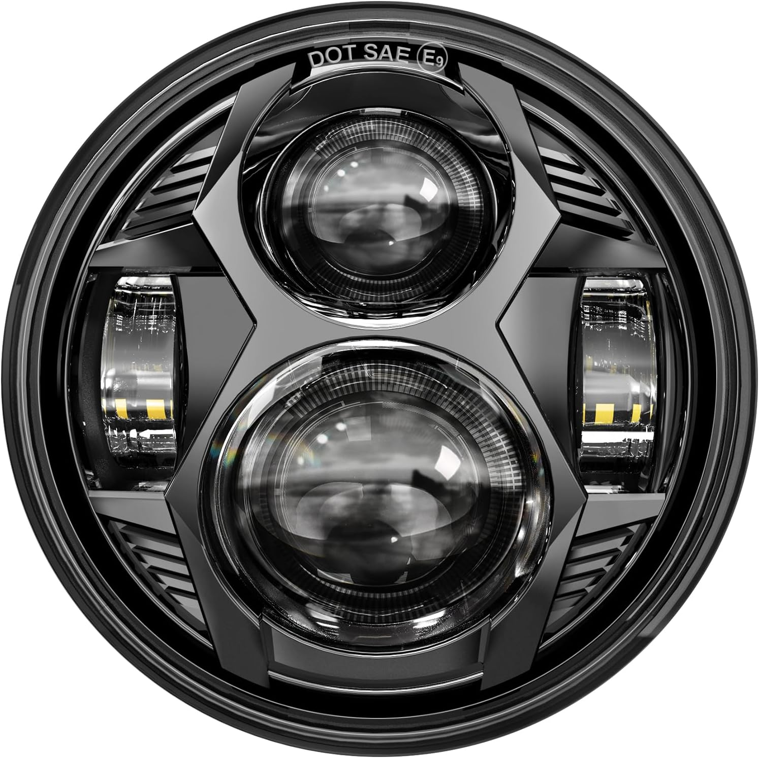 5.75 Inch round Led Headlight 51W 5-3/4" Headlight Compatible with Harley Dyna Sportster Iron 883 Street Rod Street Bob Softail Deuce Custom Super Wide Glide Motorcycle, Black